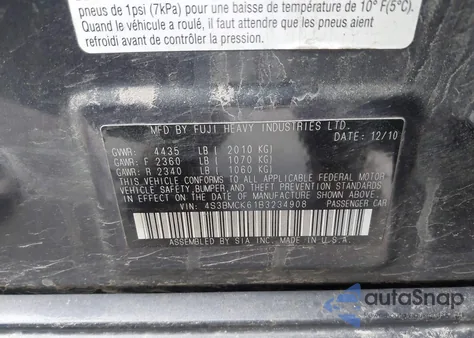 2011 Subaru Legacy 2.5I Limited z USA, uszkodzony, nr VIN 4S3BMCK61B3234908